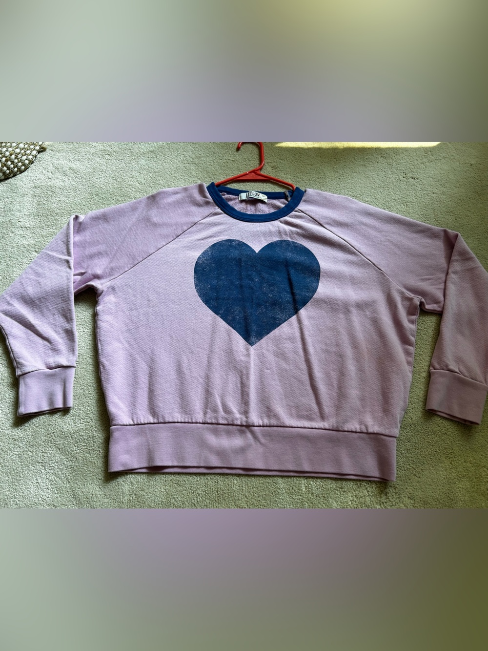 Anthropologie Let Luv Lavender Pullover with Navy Heart